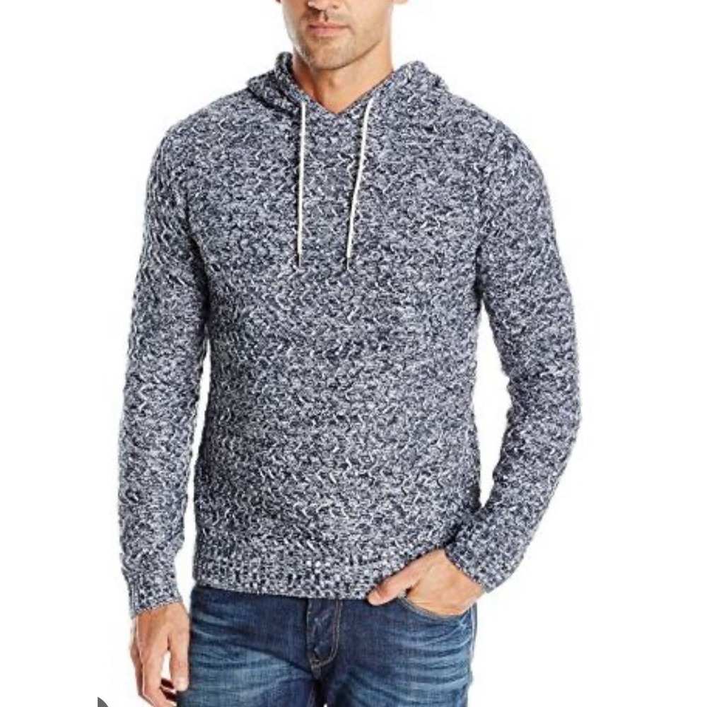 Unionbay Blue White Marbled Knit Drawcord Pullover Sweater Hoodie Men's S